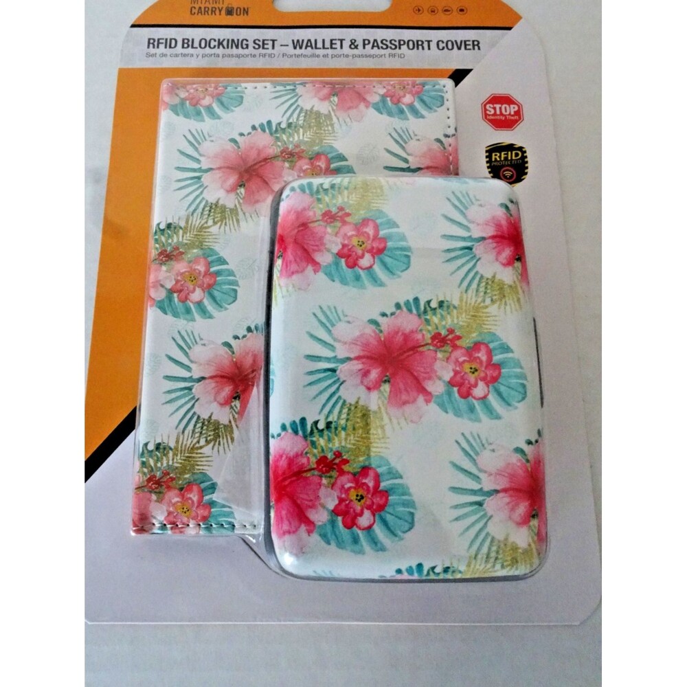 NEW Miami Carry-On RFID Passport Holder + Aluminum Wallet Travel Set Floral - Picture 9 of 9